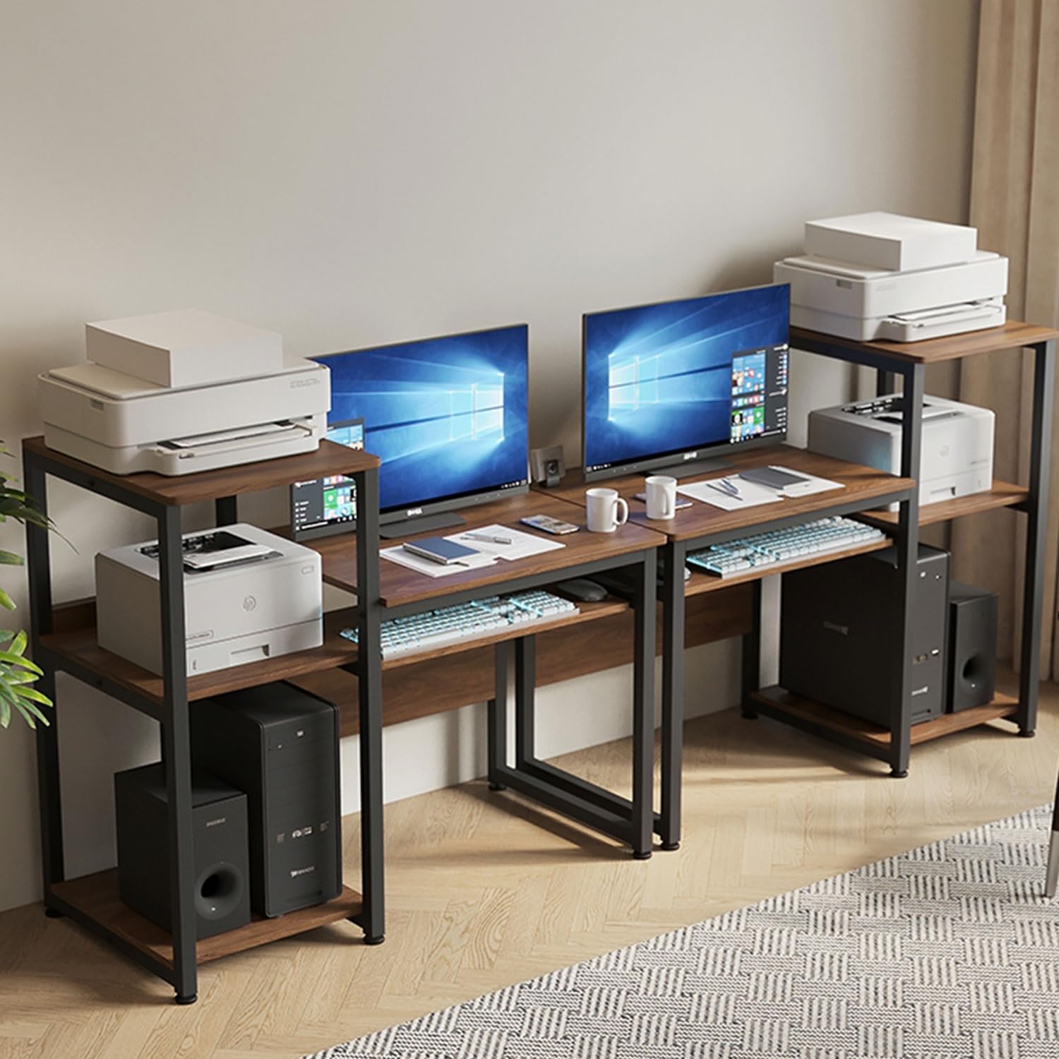 Amazon | キーボードトレイ、プリンター棚、オープンシェルフ付き